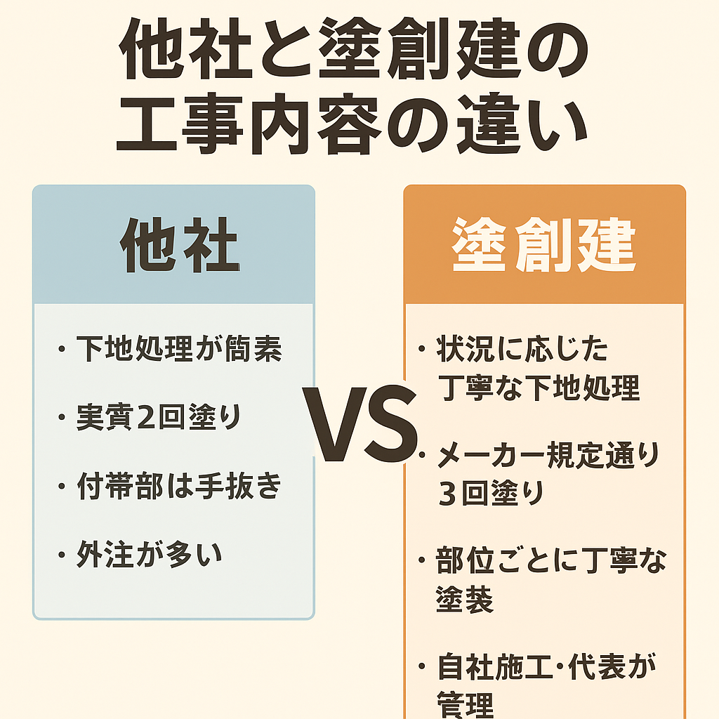 他社と御社の工事内容の違いは？塗創建の特徴と他社との違いの質問に詳しく回答します！