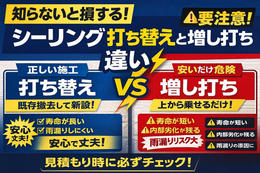 👉 知らないと損する シーリング打ち替えと増し打ちの違