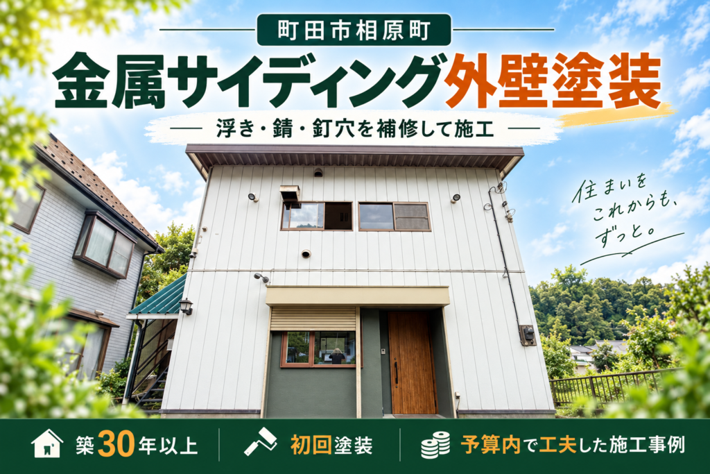 八王子市のお隣・町田市相原町｜築30年以上の金属サイディング外壁塗装｜浮き・錆・釘穴を補修して施工