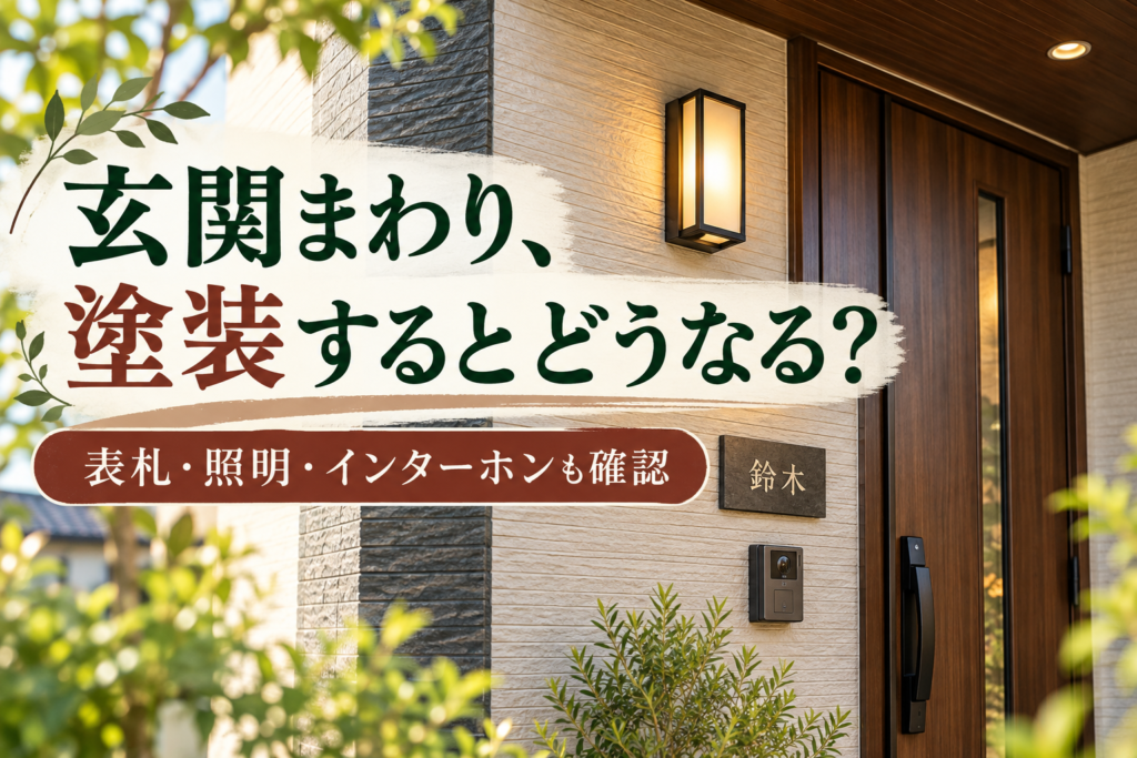 外壁塗装で玄関まわりはどうなる？｜表札・照明・インターホン・防犯カメラも確認しておこう